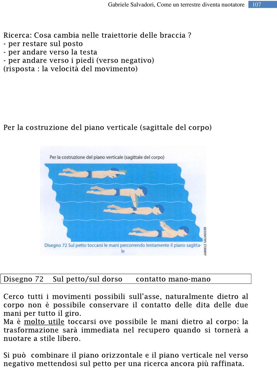 corpo) Disegno 72 Sul petto/sul dorso contatto mano-mano Cerco tutti i movimenti possibili sull asse, naturalmente dietro al corpo non è possibile conservare il contatto delle dita delle