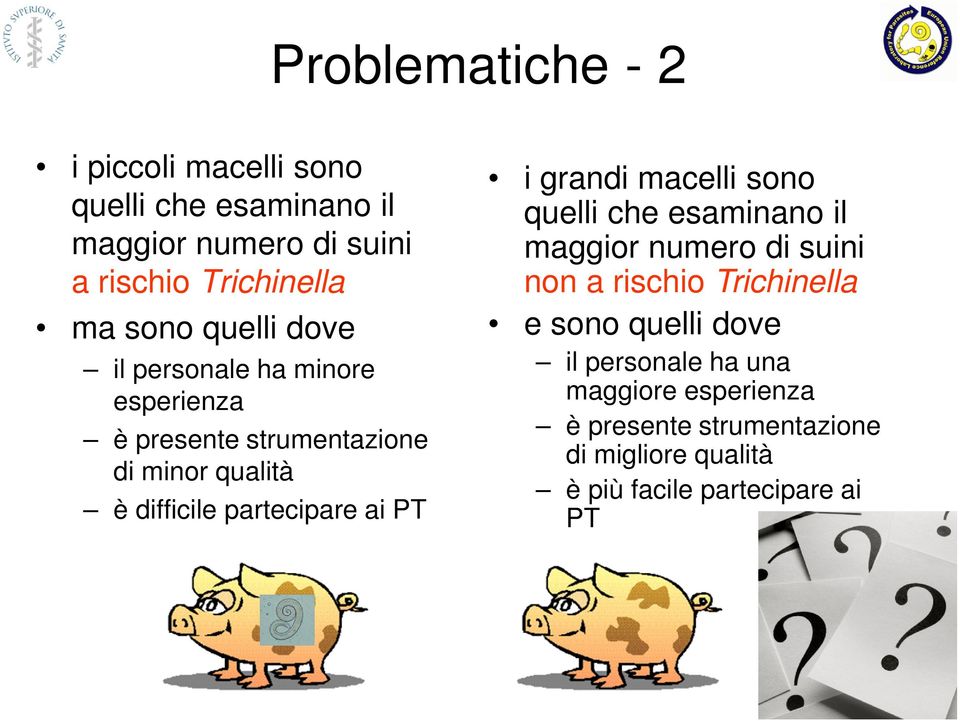 ai PT i grandi macelli sono quelli che esaminano il maggior numero di suini non a rischio Trichinella e sono quelli