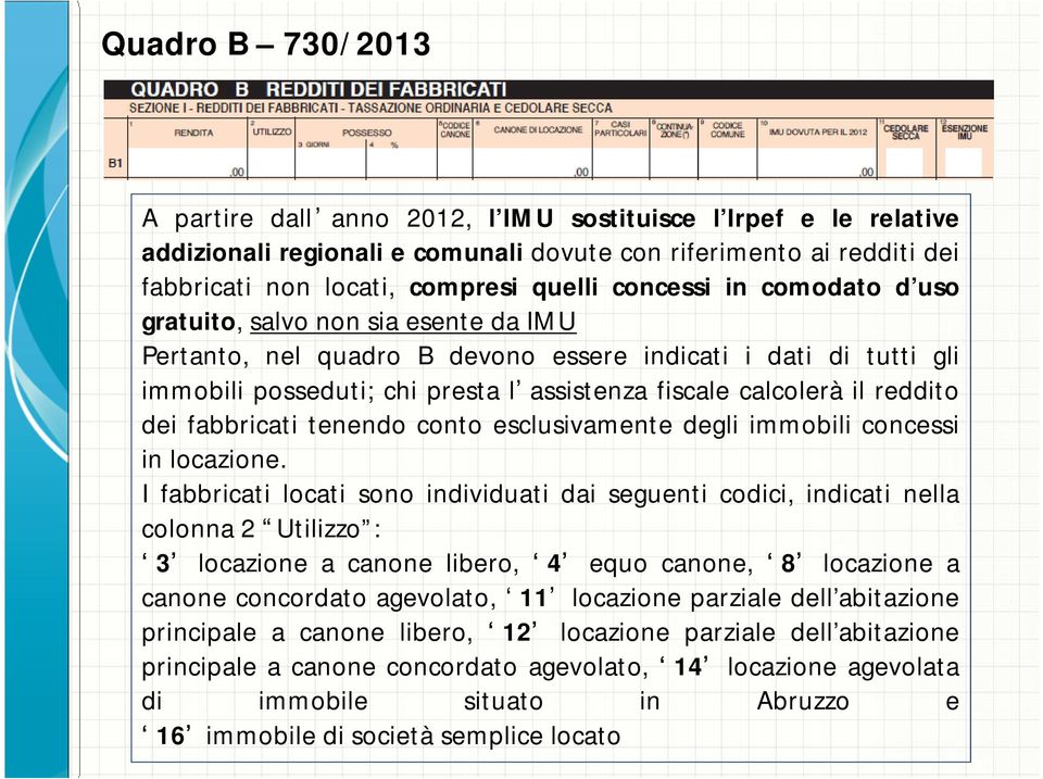 reddito dei fabbricati tenendo conto esclusivamente degli immobili concessi in locazione.