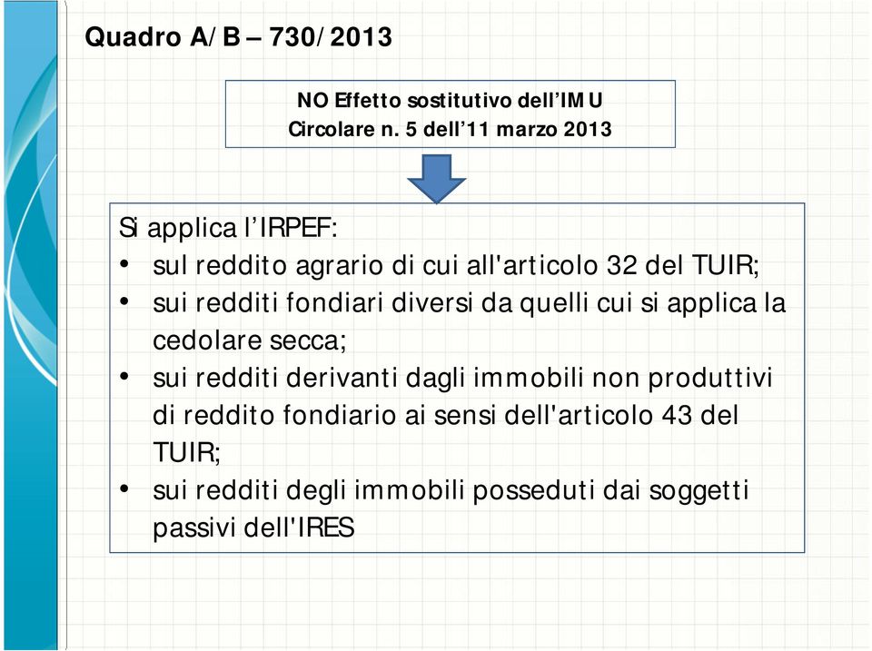 redditi fondiari diversi da quelli cui si applica la cedolare secca; sui redditi derivanti dagli