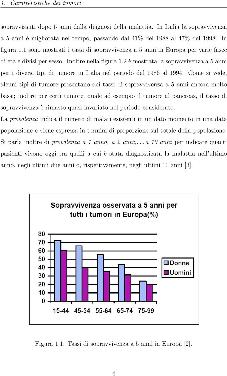 2 è mostrata la sopravvivenza a 5 anni per i diversi tipi di tumore in Italia nel periodo dal 1986 al 1994.