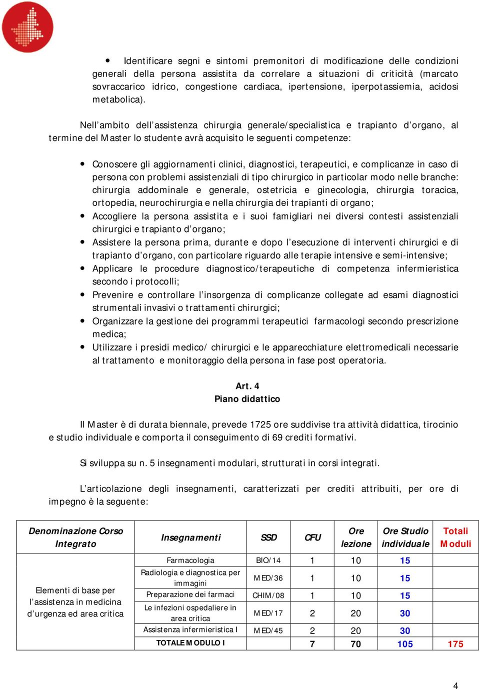 Nell ambito dell assistenza chirurgia generale/specialistica e trapianto d organo, al termine del Master lo studente avrà acquisito le seguenti competenze: Conoscere gli aggiornamenti clinici,