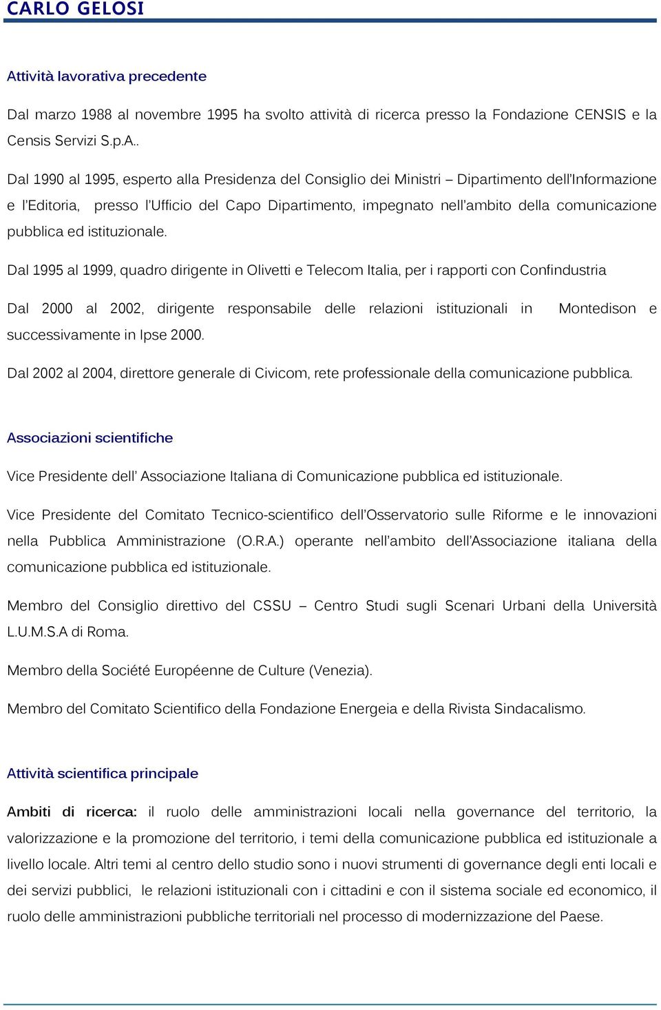 Dal 1995 al 1999, quadro dirigente in Olivetti e Telecom Italia, per i rapporti con Confindustria Dal 2000 al 2002, dirigente responsabile delle relazioni istituzionali in successivamente in Ipse