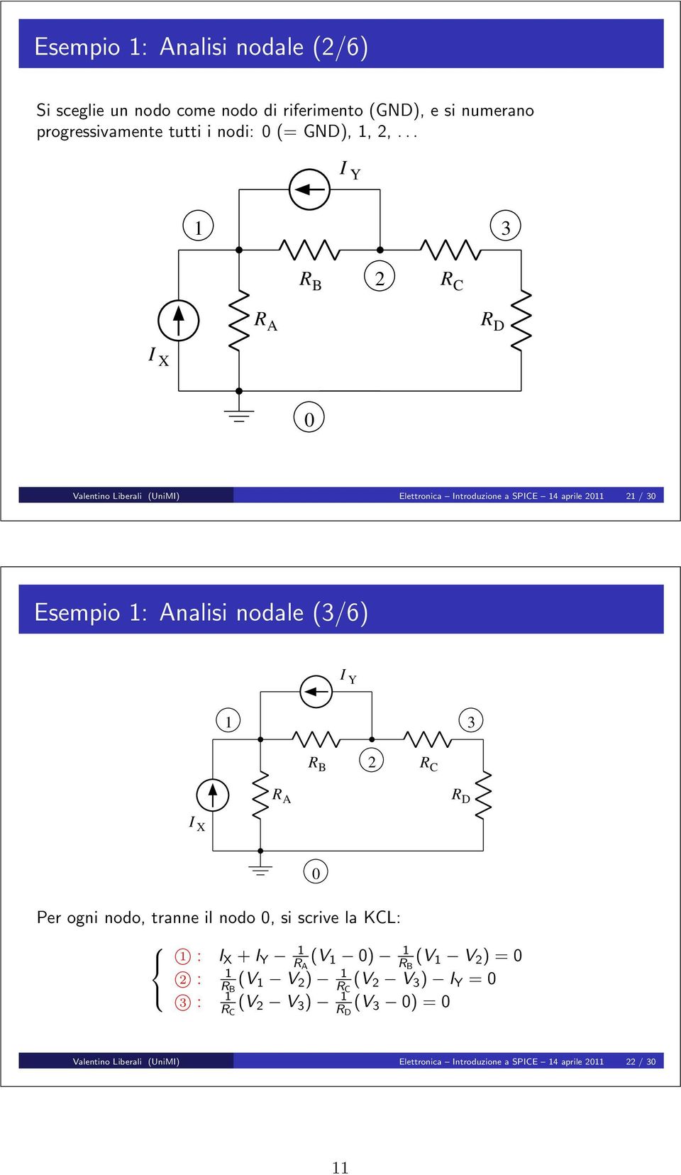 .. I Y 3 2 I X Valentino Liberali (UniMI) Elettronica Introduzione a SPICE 4 aprile 2 2 / 3 Esempio : Analisi nodale