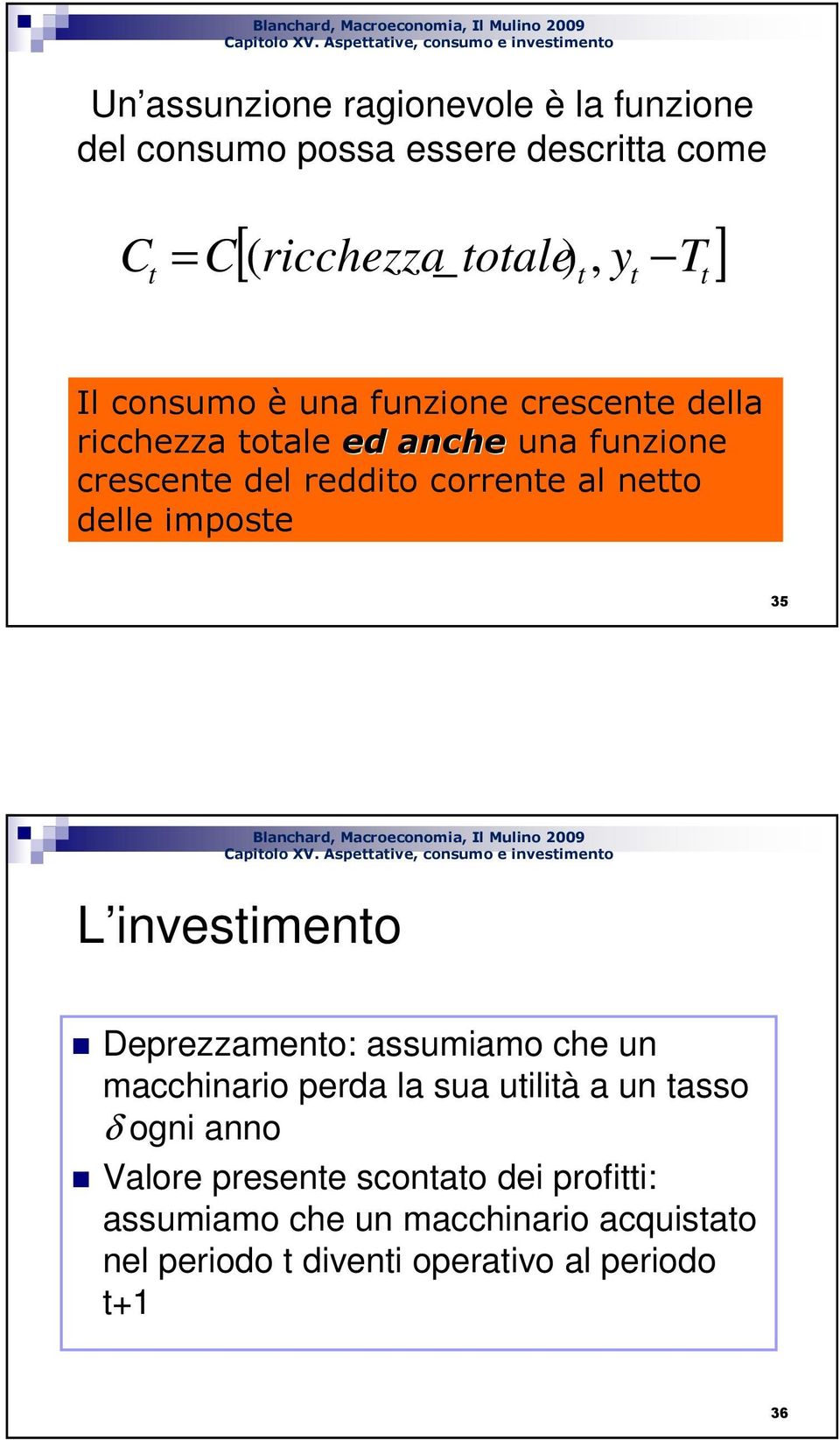 delle imose 35 L invesimeno Deezzameno: assumiamo che un macchinaio eda la sua uilià a un asso δ ogni