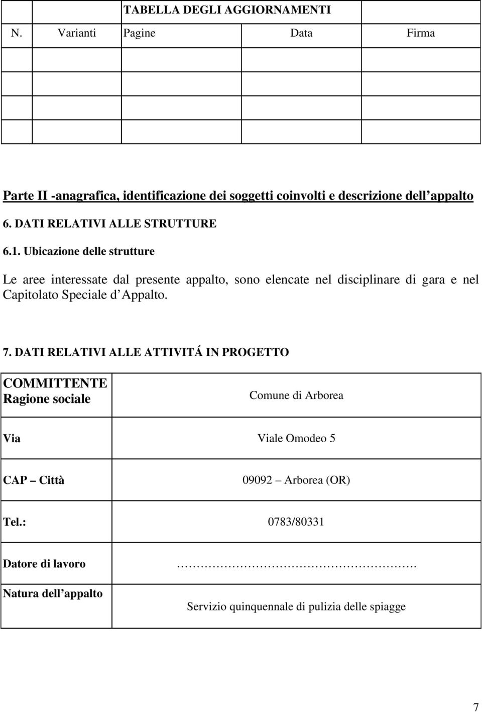 DATI RELATIVI ALLE STRUTTURE 6.1.