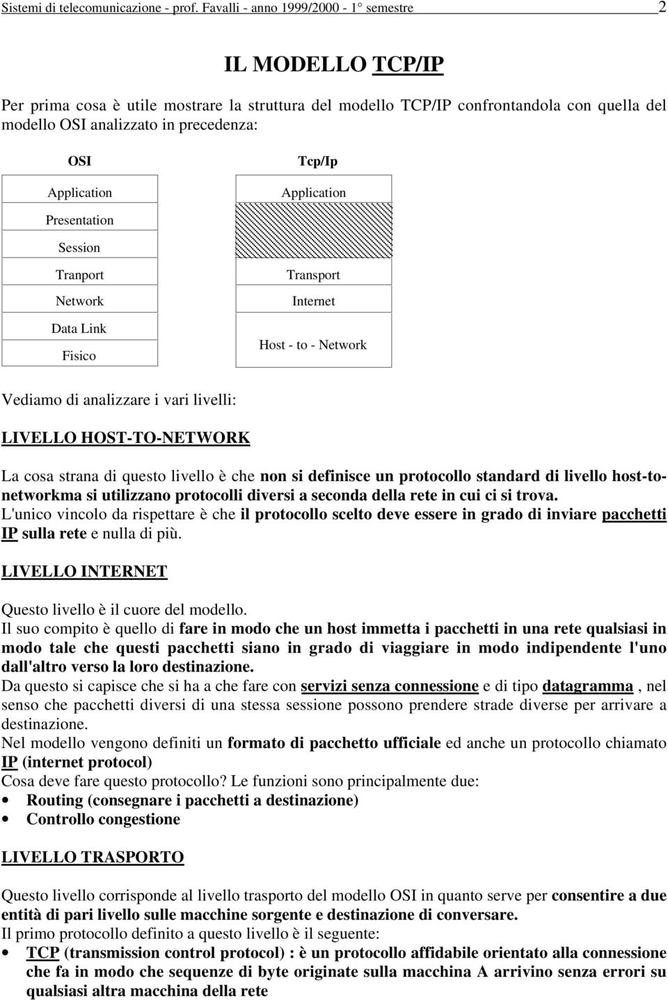 Application Tcp/Ip Application Presentation Session Tranport Network Data Link Fisico Transport Internet Host - to - Network Vediamo di analizzare i vari livelli: LIVELLO HOST-TO-NETWORK La cosa