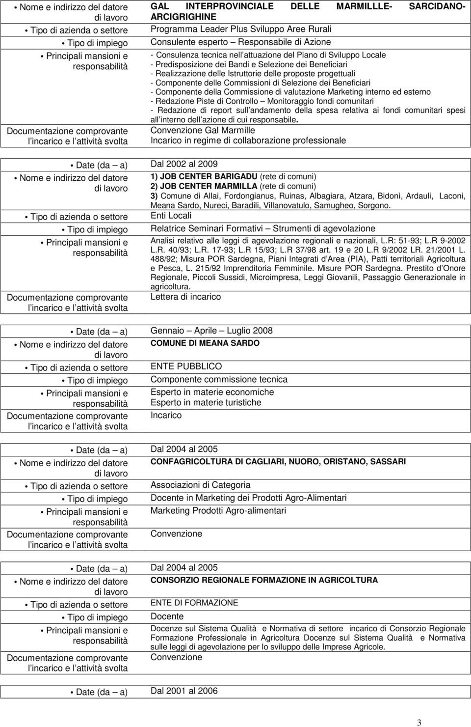 Componente della Commissione di valutazione Marketing interno ed esterno - Redazione Piste di Controllo Monitoraggio fondi comunitari - Redazione di report sull andamento della spesa relativa ai