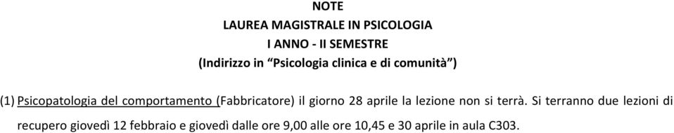 (Fabbricatore) il giorno 28 aprile la lezione non si terrà.