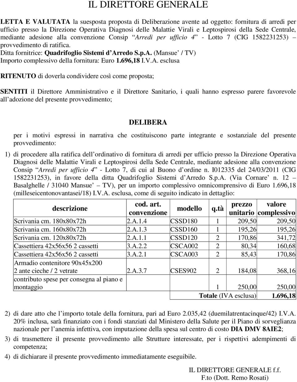 Ditta fornitrice: Quadrifoglio Sistemi d Ar