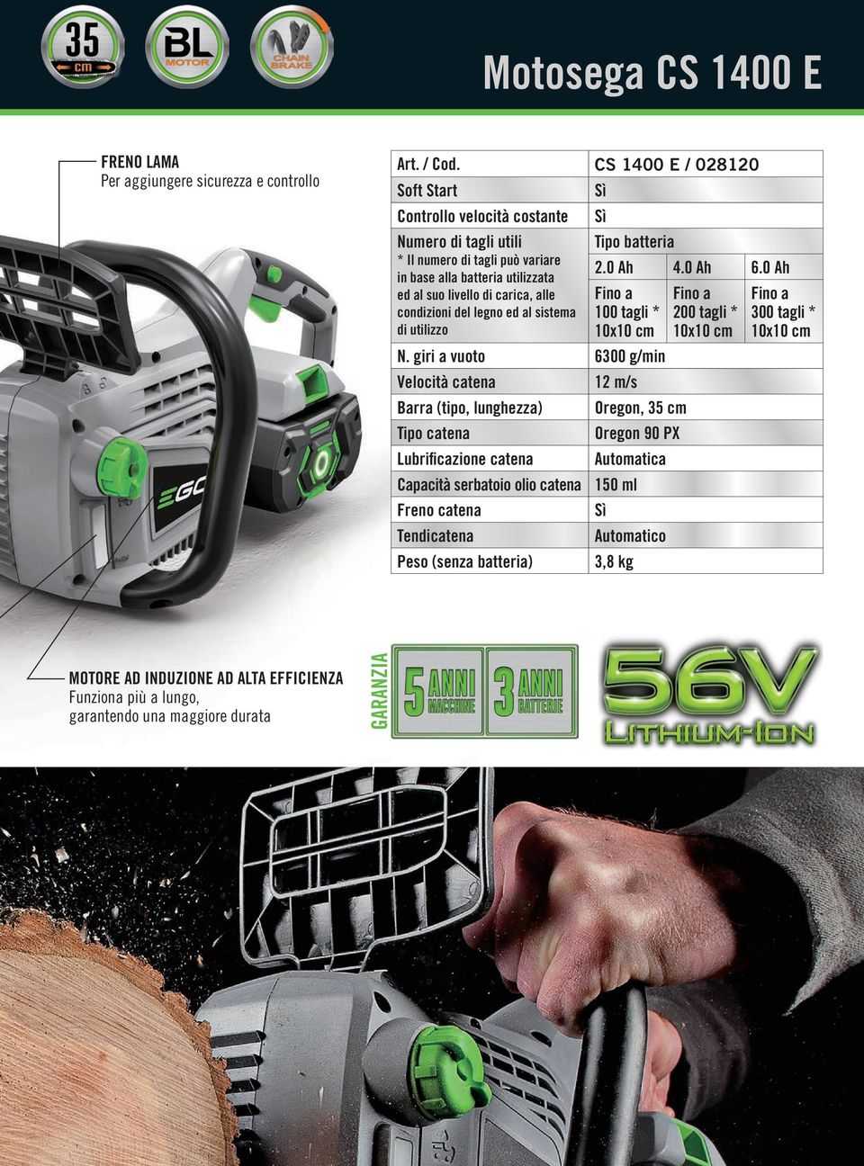 0 Ah in base alla batteria utilizzata ed al suo livello di carica, alle Fino a Fino a Fino a condizioni del legno ed al sistema di utilizzo 100 tagli * 10x10 cm 200 tagli * 10x10 cm 300 tagli *