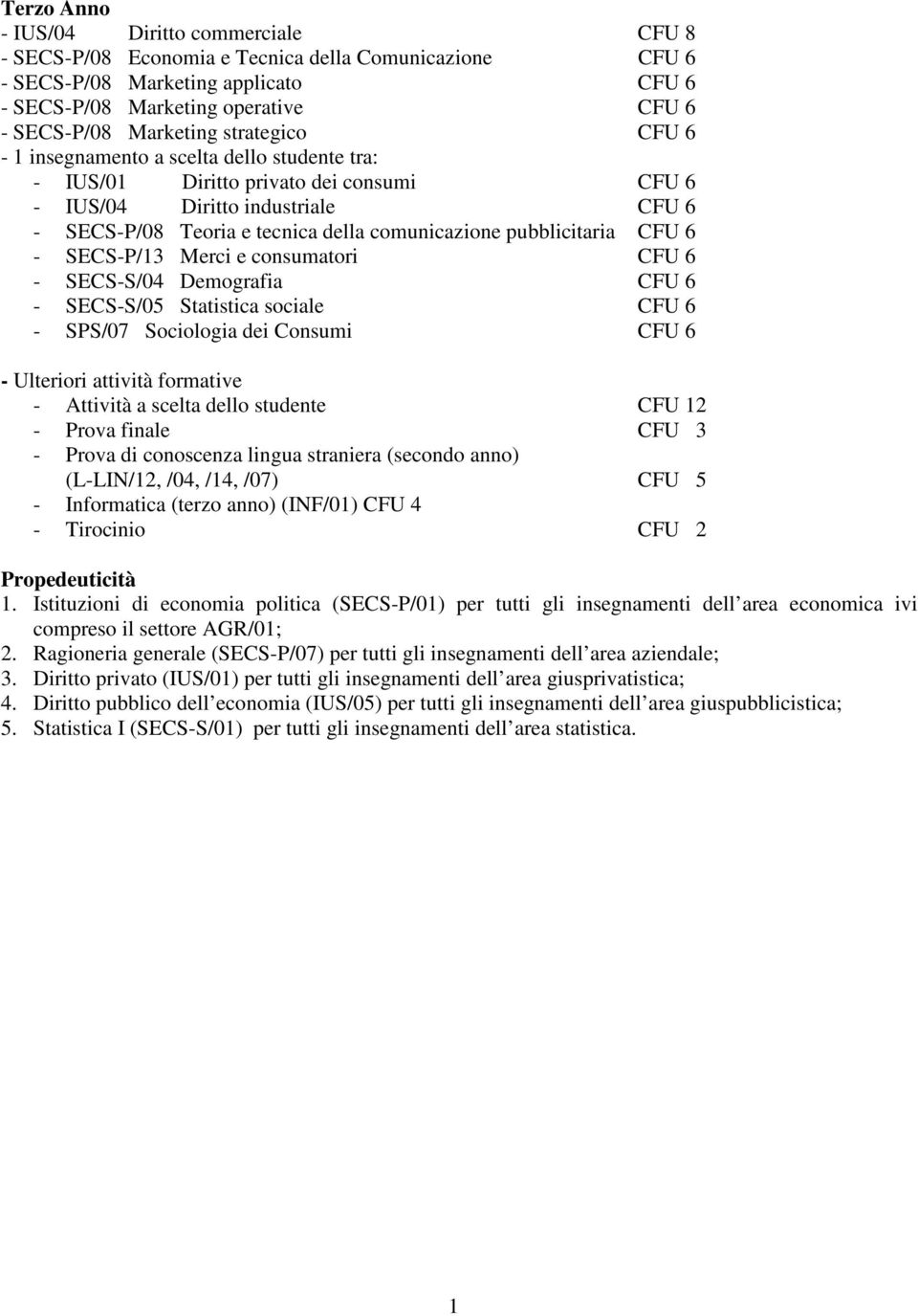 pubblicitaria CFU 6 - SECS-P/13 Merci e consumatori CFU 6 - SECS-S/04 Demografia CFU 6 - SECS-S/05 Statistica sociale CFU 6 - SPS/07 Sociologia dei Consumi CFU 6 - Ulteriori attività formative -