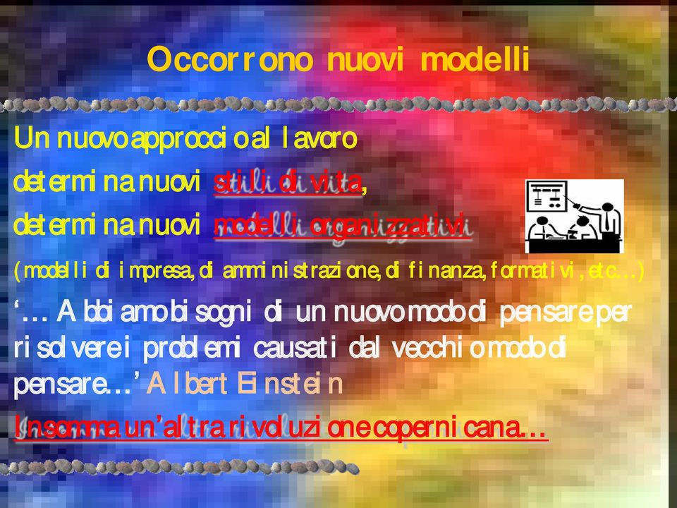 finanza, formativi, etc ) Abbiamo bisogni di un nuovo modo di pensare per risolvere i