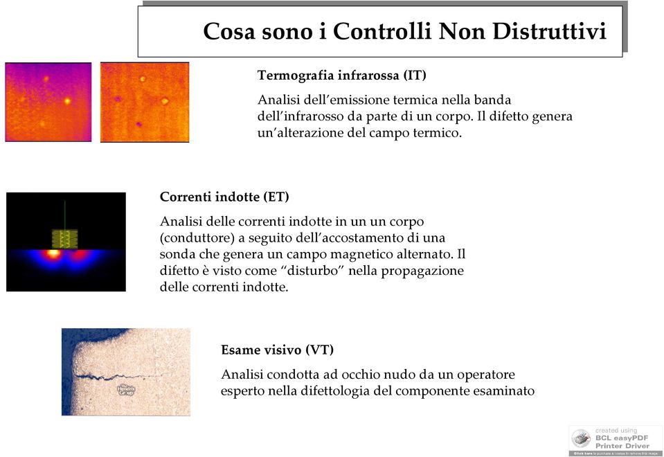 Correnti indotte (ET) Analisi delle correnti indotte in un un corpo (conduttore) a seguito dell accostamento di una sonda che genera un