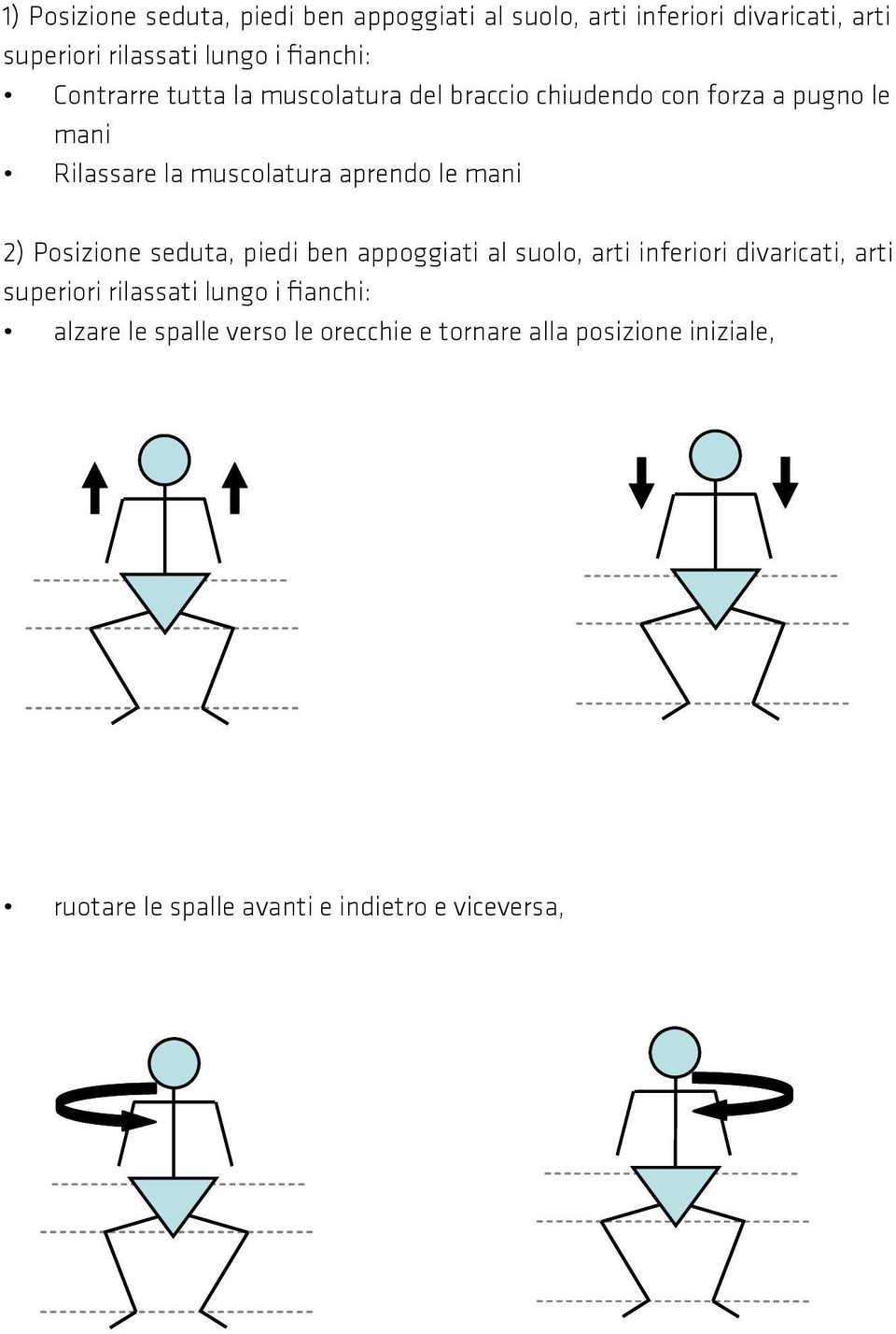 aprendo le mani 2) Posizione seduta, piedi ben appoggiati al suolo, arti inferiori divaricati, arti superiori rilassati