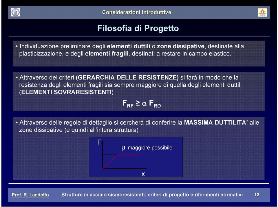 Attraverso dei criteri (GERARCHIA DELLE RESISTENZE) si farà in modo che la resistenza degli elementi fragili sia sempre maggiore di quella degli elementi duttili