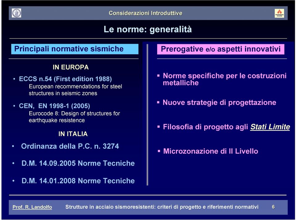 resistence IN ITALIA Ordinanza della P.C. n. 3274 D.M. 14.09.