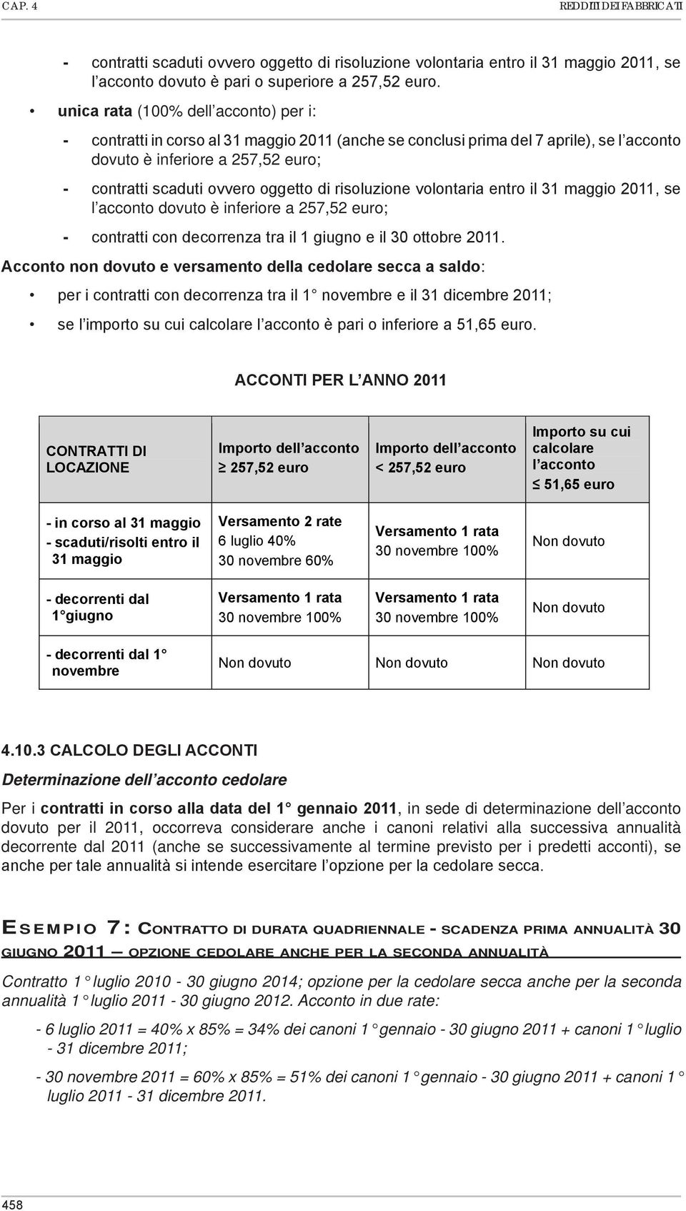 di risoluzione volontaria entro il 31 maggio 2011, se l acconto dovuto è inferiore a 257,52 euro; - contratti con decorrenza tra il 1 giugno e il 30 ottobre 2011.