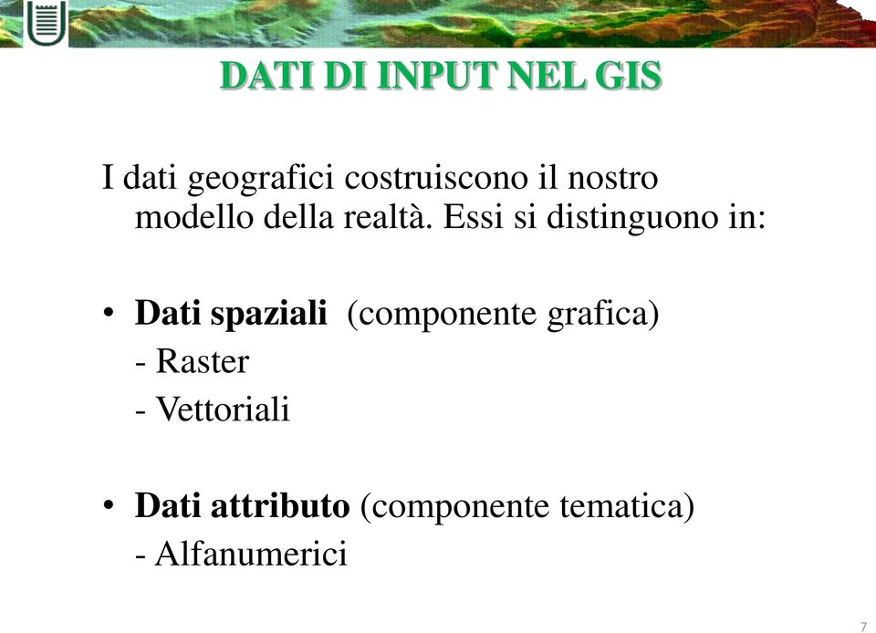 Essi si distinguono in: Dati spaziali (componente