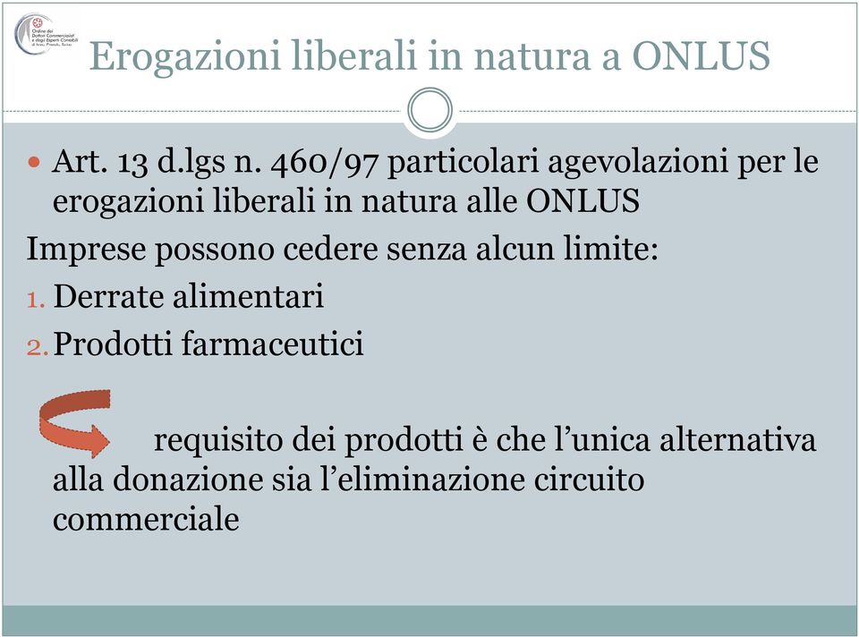 Imprese possono cedere senza alcun limite: 1. Derrate alimentari 2.