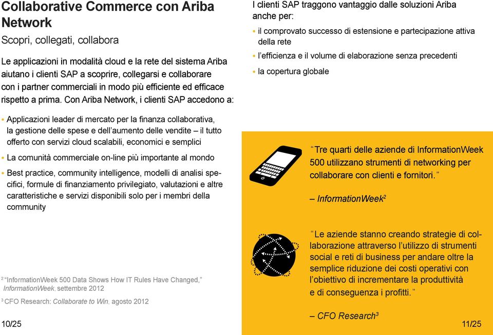 Con Ariba Network, i clienti SAP accedono a: Applicazioni leader di mercato per la finanza collaborativa, la gestione delle spese e dell aumento delle vendite il tutto offerto con servizi cloud