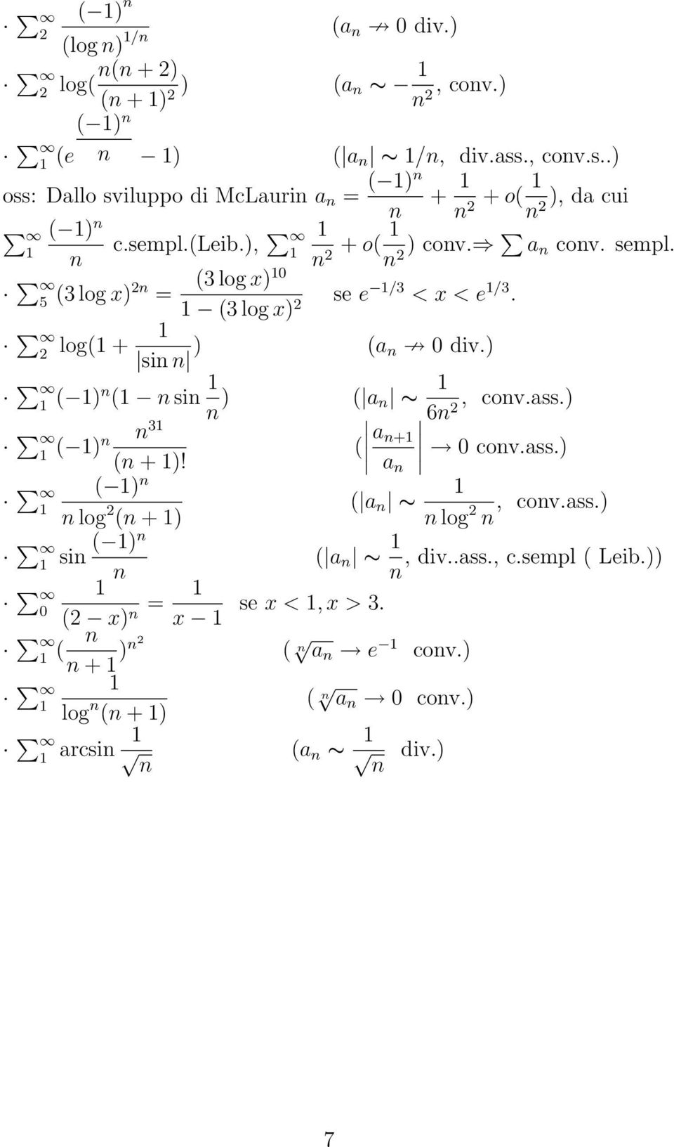 ), + + o( ), da cui + o( ) cov. a cov. sempl. (3 log x)0 (3 log x) se e /3 < x < e /3. (a 0 div.) ( ) ( si ) ( a 6, cov.