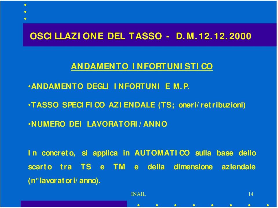 TASSO SPECIFICO AZIENDALE (TS; oneri/retribuzioni) NUMERO DEI