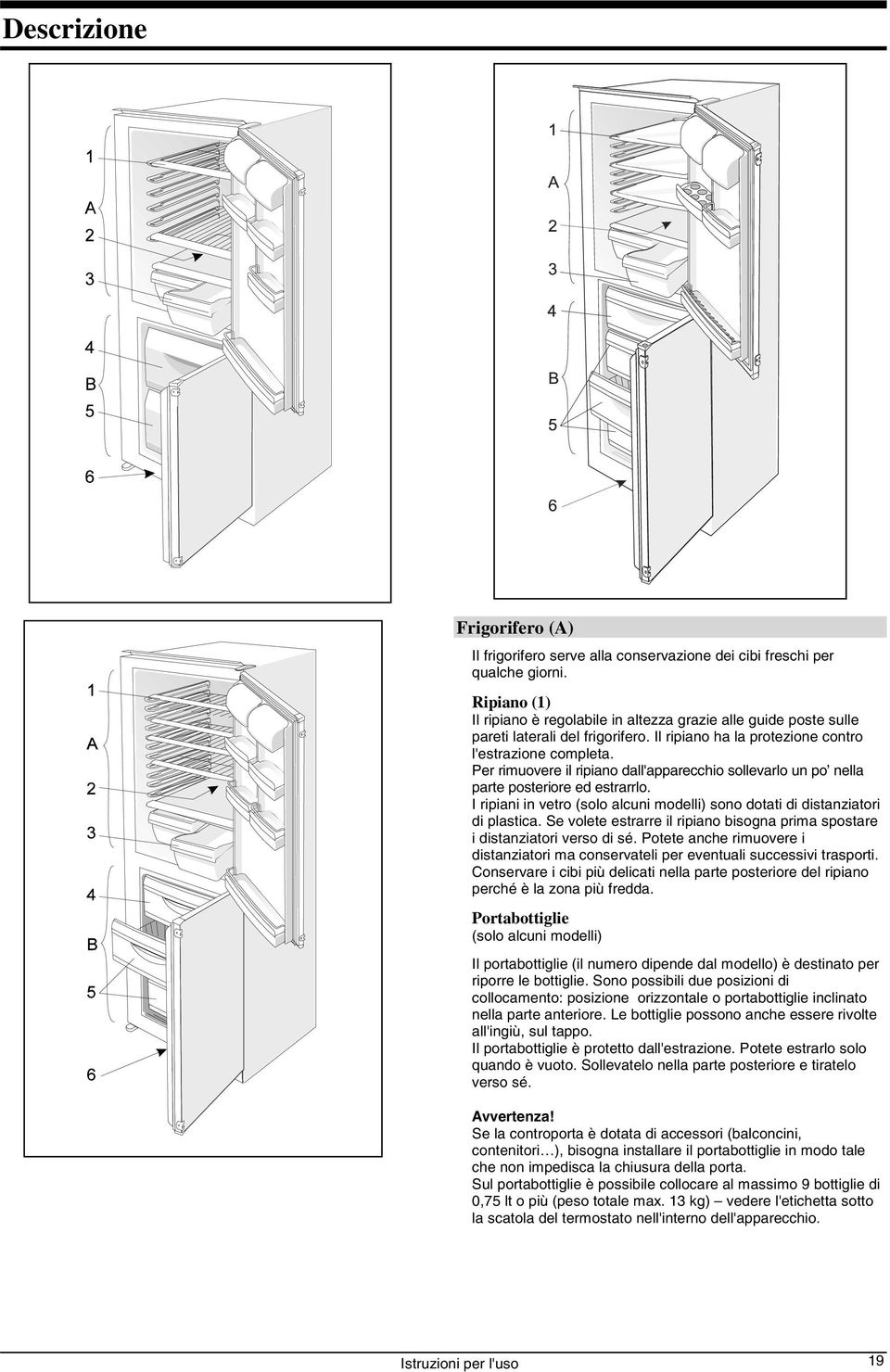 Per rimuovere il ripiano dall'apparecchio sollevarlo un po nella parte posteriore ed estrarrlo. I ripiani in vetro (solo alcuni modelli) sono dotati di distanziatori di plastica.