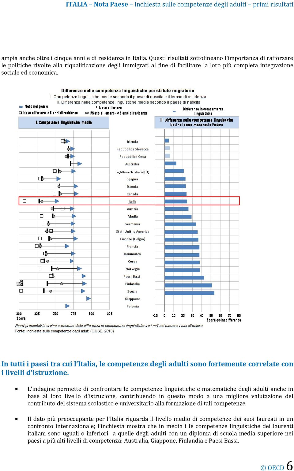 In tutti i paesi tra cui l Italia, le competenze degli adulti sono fortemente correlate con i livelli d istruzione.