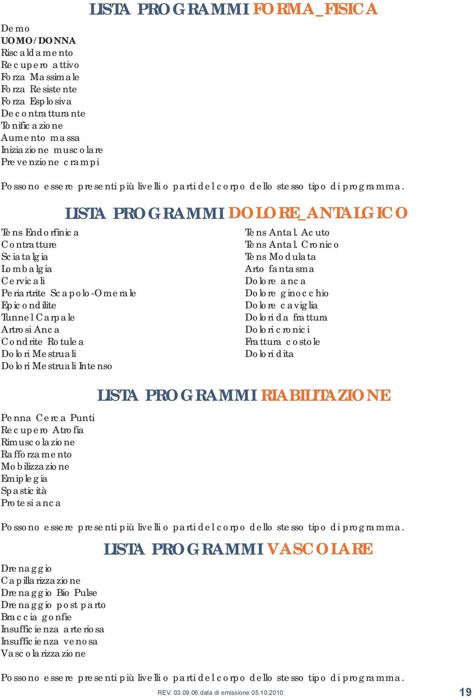 Drenaggio Capillarizzazione Drenaggio Bio Pulse Drenaggio post parto Braccia gonfie Insufficienza arteriosa Insufficienza venosa Vascolarizzazione LISTA PROGRAMMI DOLORE_ANTALGICO Tens Endorfinica