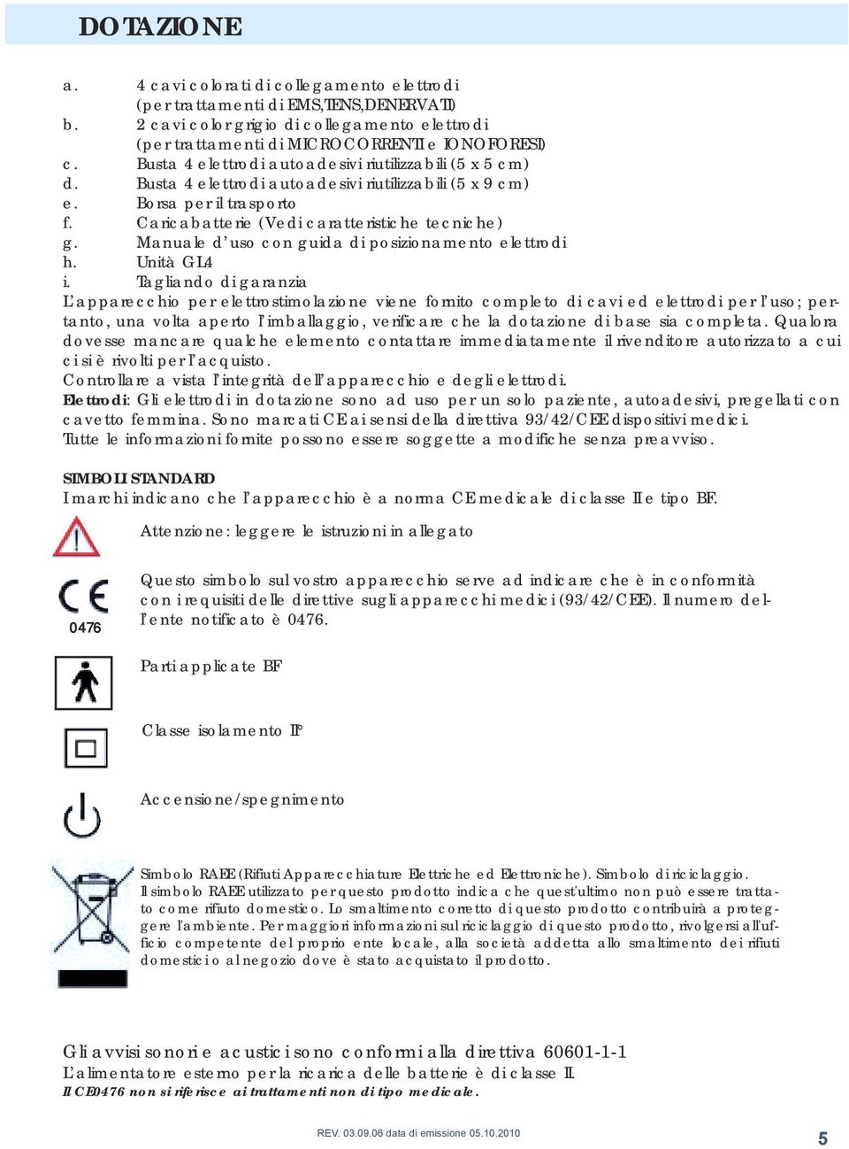 Manuale d uso con guida di posizionamento elettrodi h. Unità GL4 i.