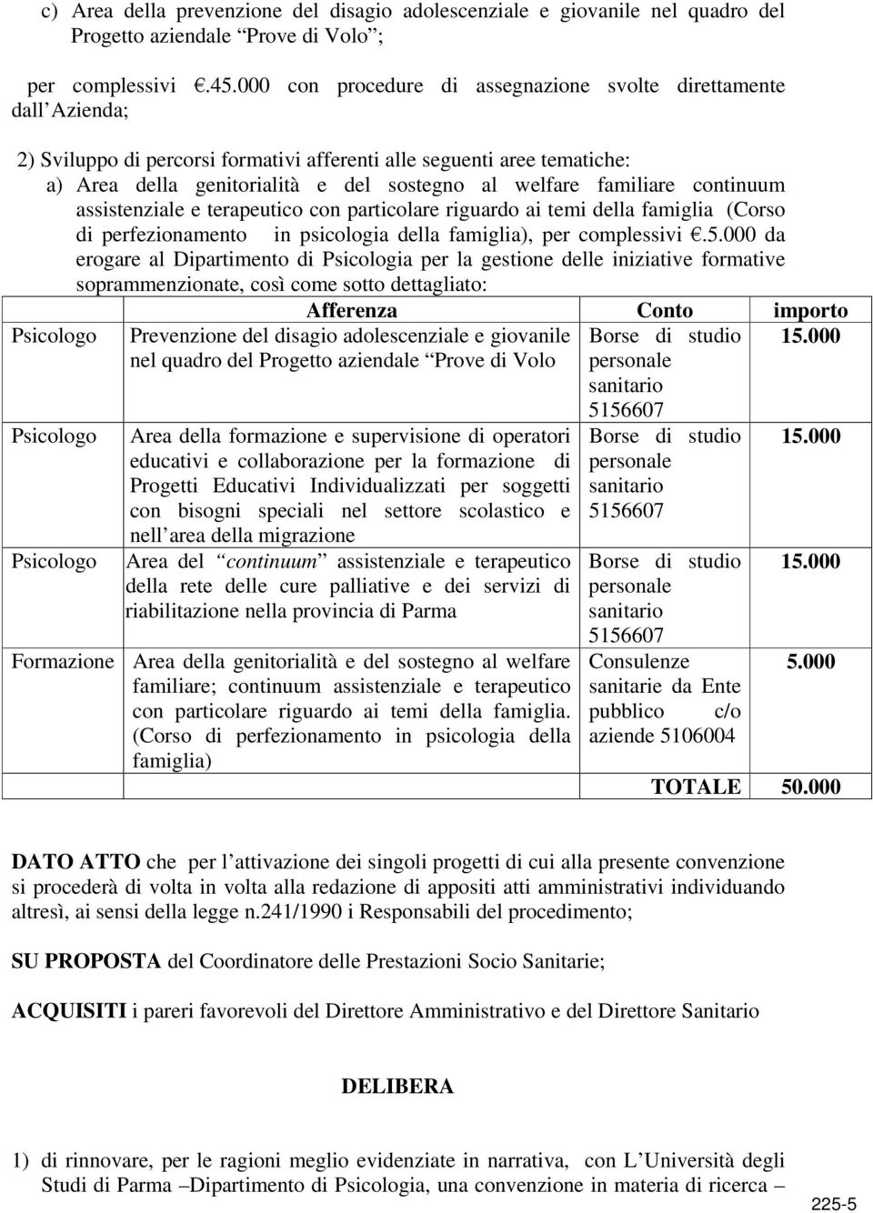 familiare continuum assistenziale e terapeutico con particolare riguardo ai temi della famiglia (Corso di perfezionamento in psicologia della famiglia), per complessivi.5.