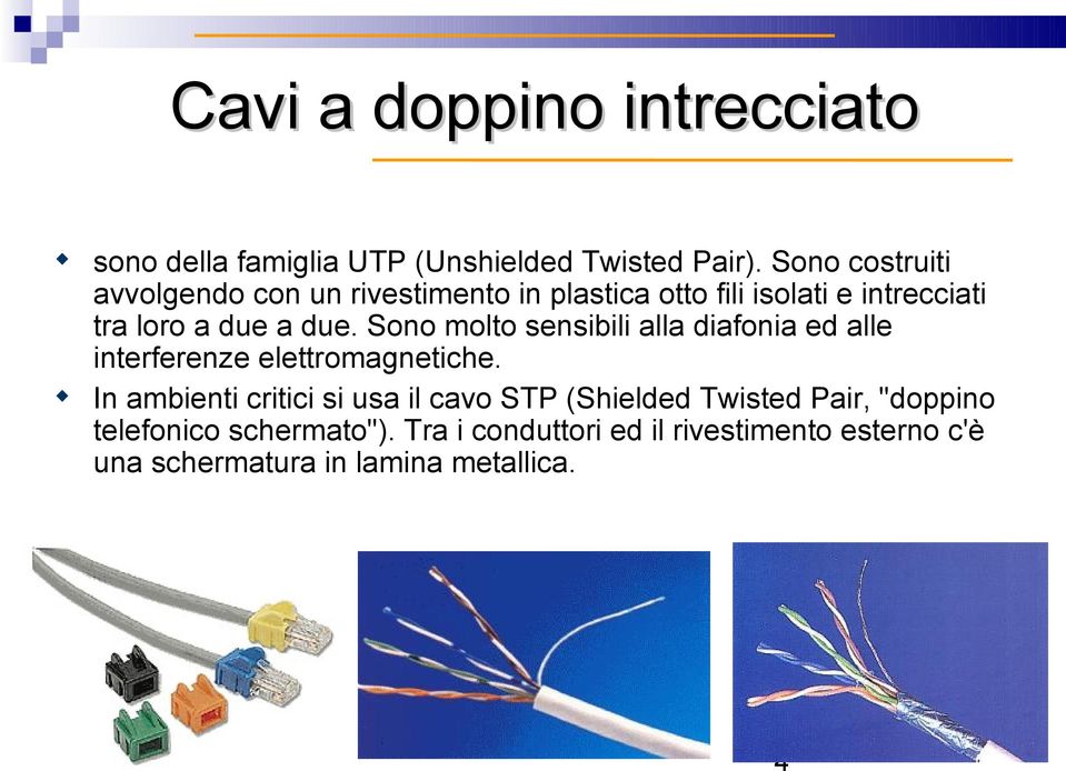 Sono molto sensibili alla diafonia ed alle interferenze elettromagnetiche.