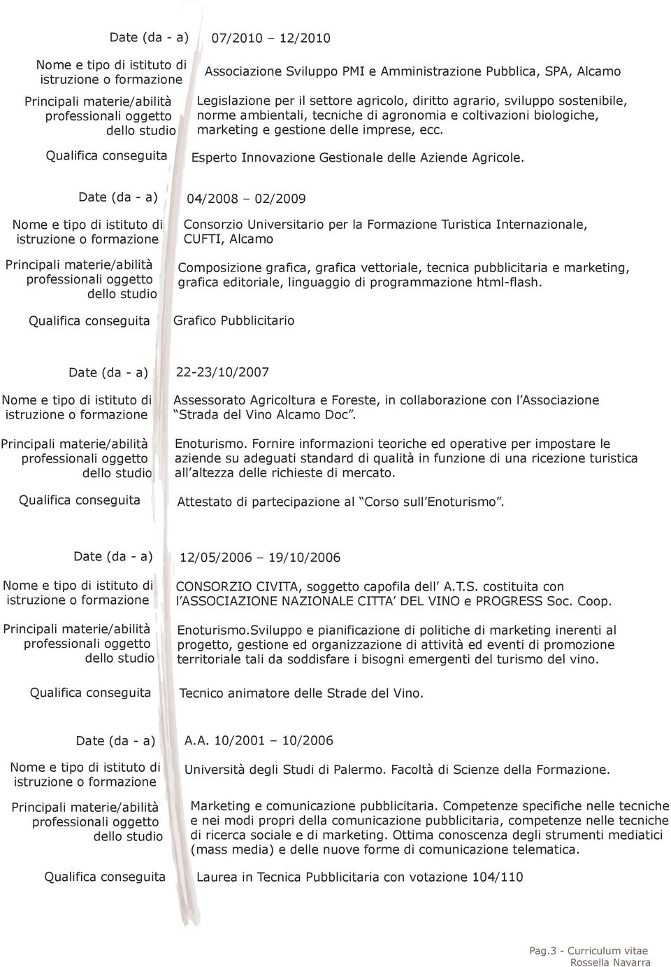 04/2008 02/2009 Consorzio Universitario per la Formazione Turistica Internazionale, CUFTI, Alcamo Composizione grafica, grafica vettoriale, tecnica pubblicitaria e marketing, grafica editoriale,