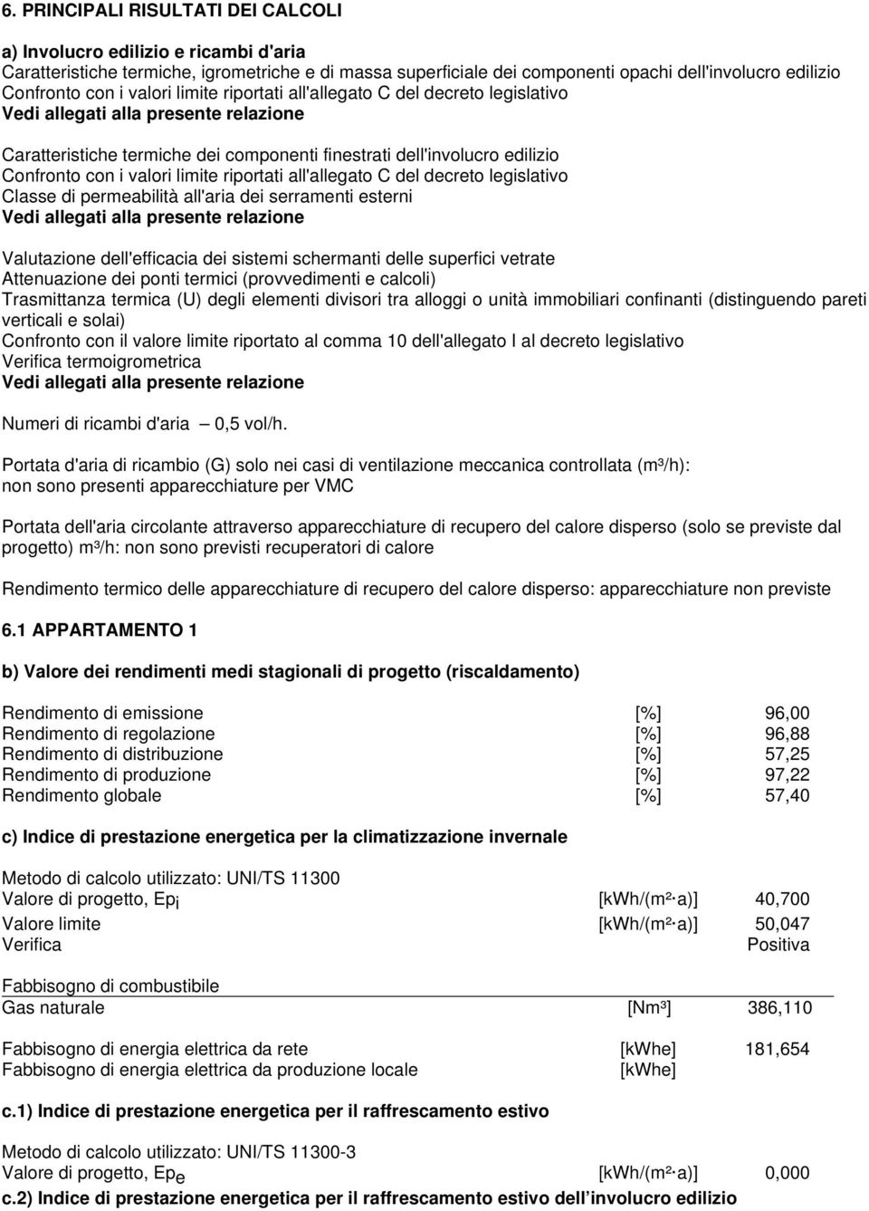 limite riportati all'allegato C del decreto legislativo Classe di permeabilità all'aria dei serramenti esterni Vedi allegati alla presente relazione Valutazione dell'efficacia dei sistemi schermanti