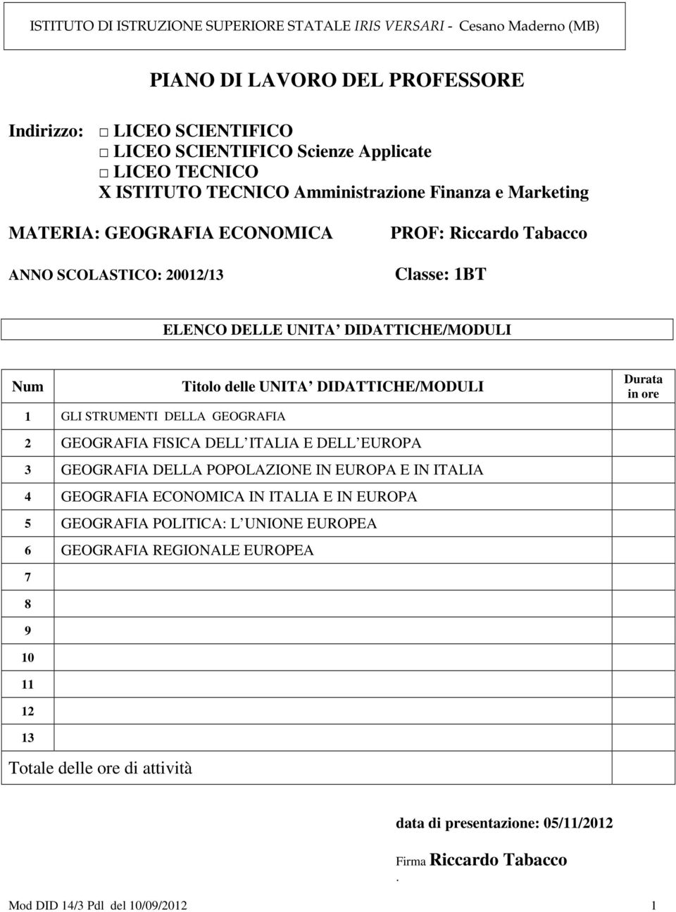 DIDATTICHE/MODULI 1 GLI STRUMENTI GEOGRAFIA 2 GEOGRAFIA FISICA DELL ITALIA E DELL EUROPA 3 GEOGRAFIA POPOLAZIONE IN EUROPA E IN ITALIA 4 GEOGRAFIA ECONOMICA IN ITALIA E IN EUROPA 5 GEOGRAFIA