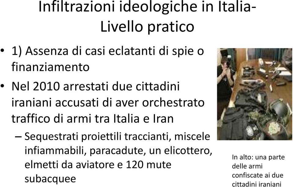 armi tra Italia e Iran Sequestrati proiettili traccianti, miscele infiammabili, paracadute, un