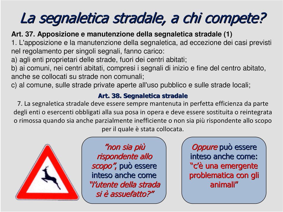 b) ai comuni, nei centri abitati, compresi i segnali di inizio e fine del centro abitato, anche se collocati su strade non comunali; c) al comune, sulle strade private aperte all'uso pubblico e sulle