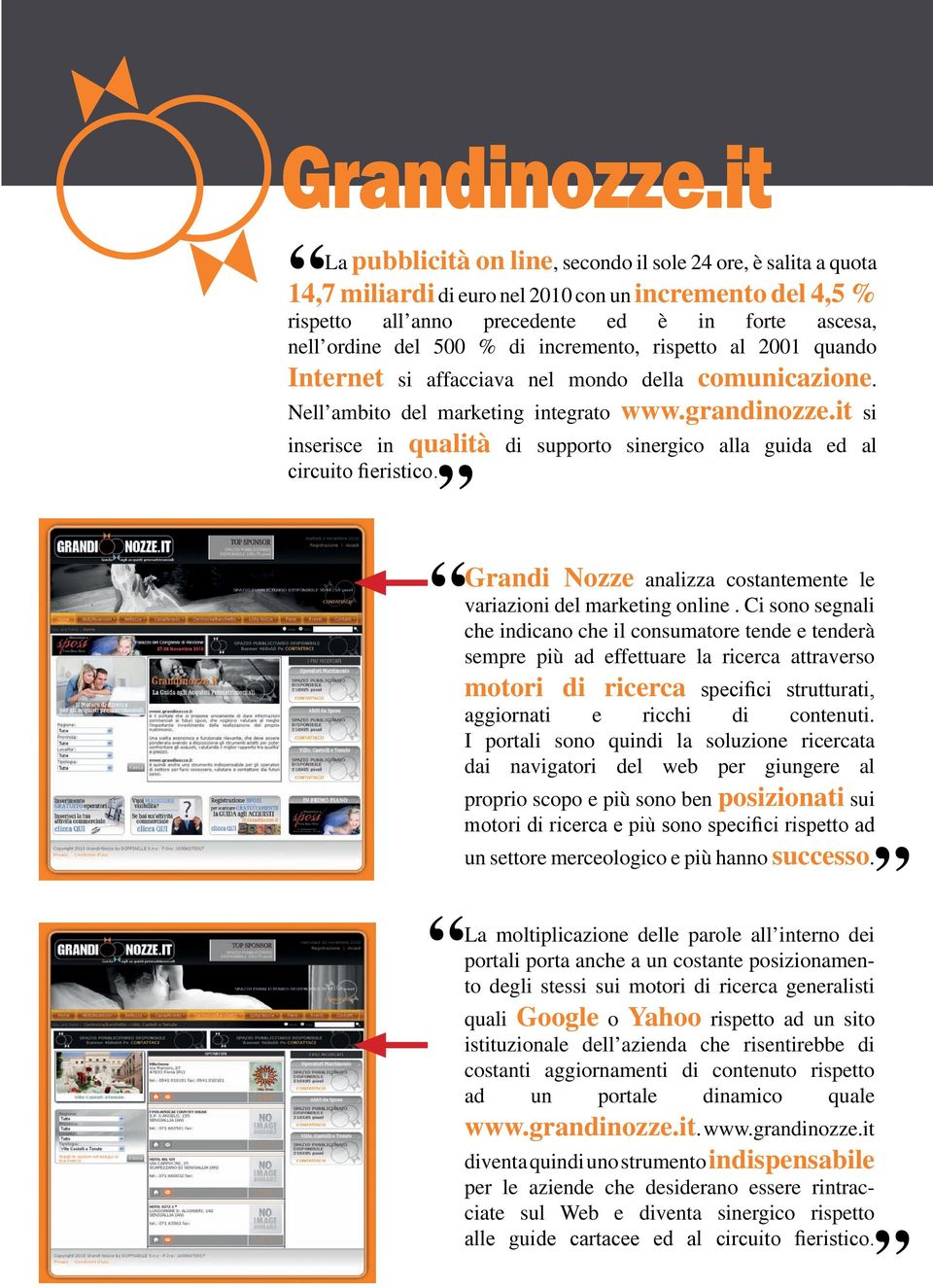 di incremento, rispetto al 2001 quando Internet si affacciava nel mondo della comunicazione. Nell ambito del marketing integrato www.grandinozze.