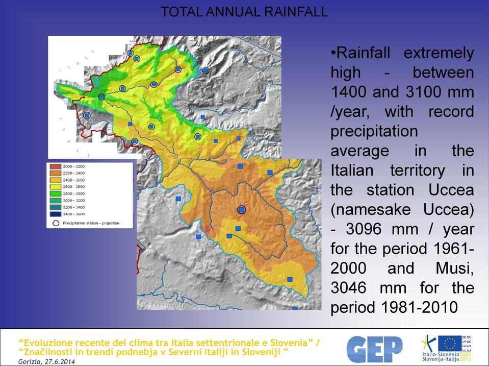 precipitation average in the Italian territory in the station Uccea (namesake