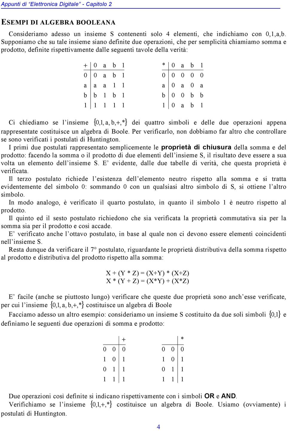 b b b a b dei quattro simboli e delle due operazioni appena rappresentate costituisce un algebra di oole.