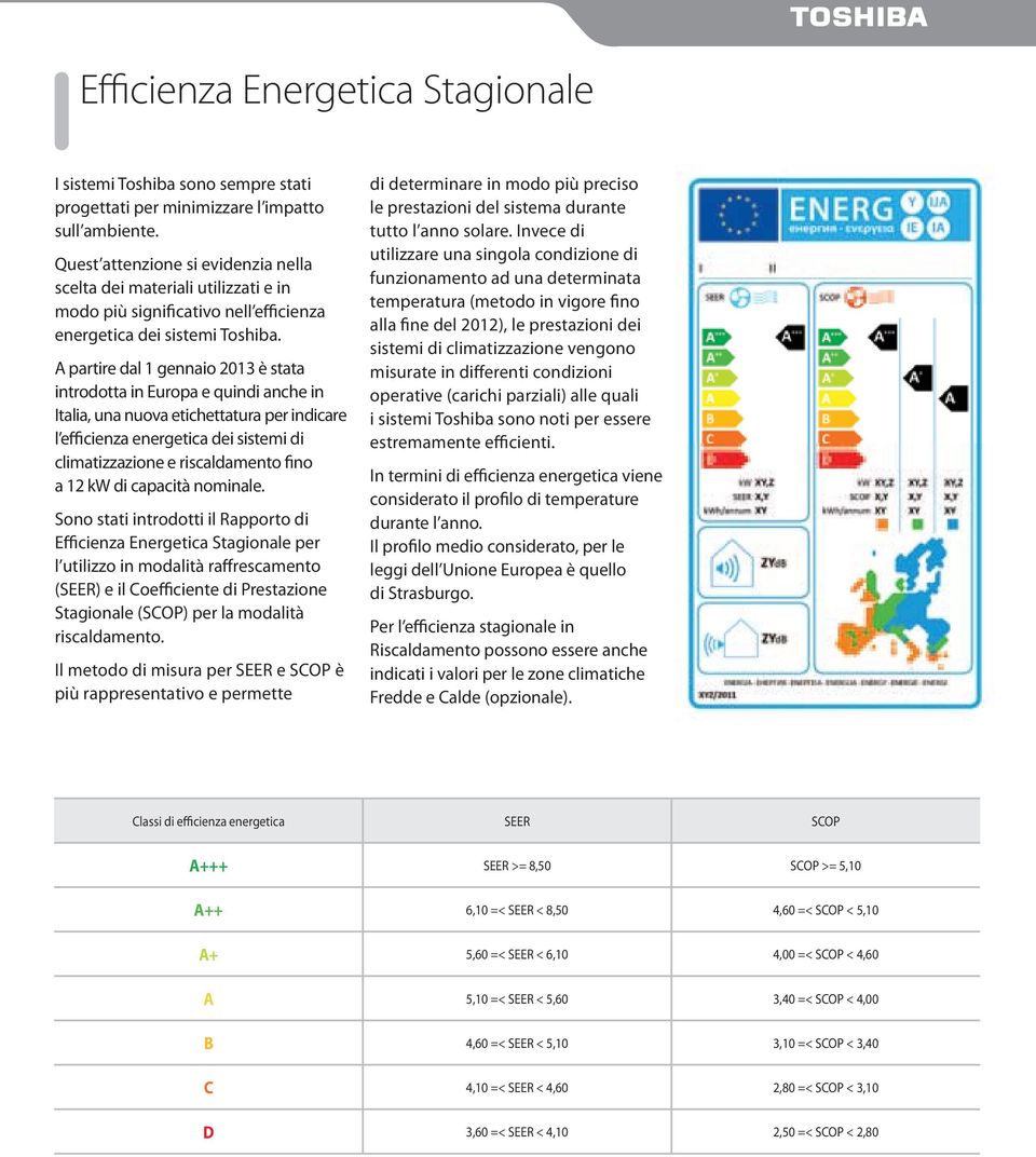 A partire dal 1 gennaio 2013 è stata introdotta in Europa e quindi anche in Italia, una nuova etichettatura per indicare l efficienza energetica dei sistemi di climatizzazione e riscaldamento fino a