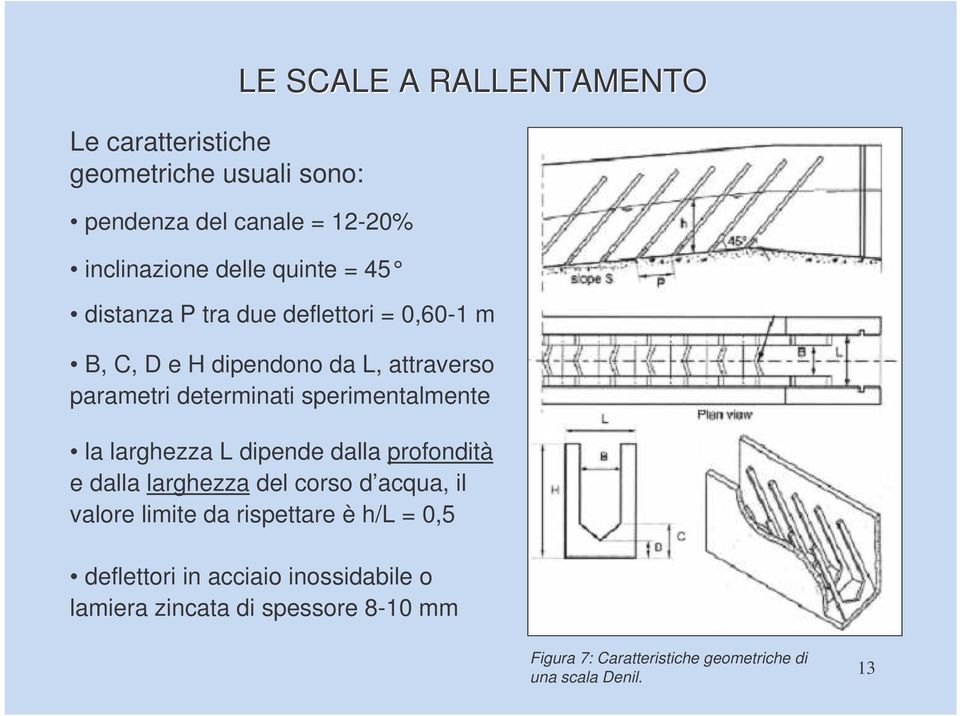 larghezza L dipende dalla profondità e dalla larghezza del corso d acqua, il valore limite da rispettare è h/l = 0,5