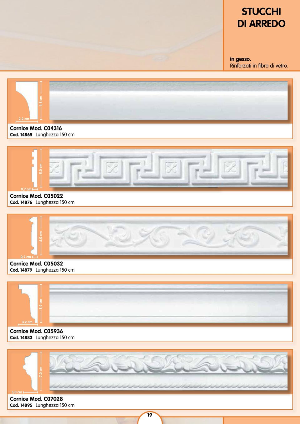 14876 Lunghezza 150 cm 5,0 cm 0,7 cm Cornice Mod. C05032 Cod.