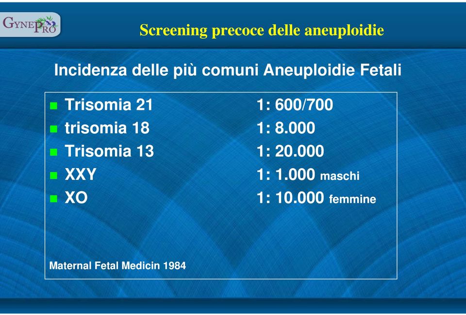 8.000 Trisomia 13 1: 20.000 XXY 1: 1.
