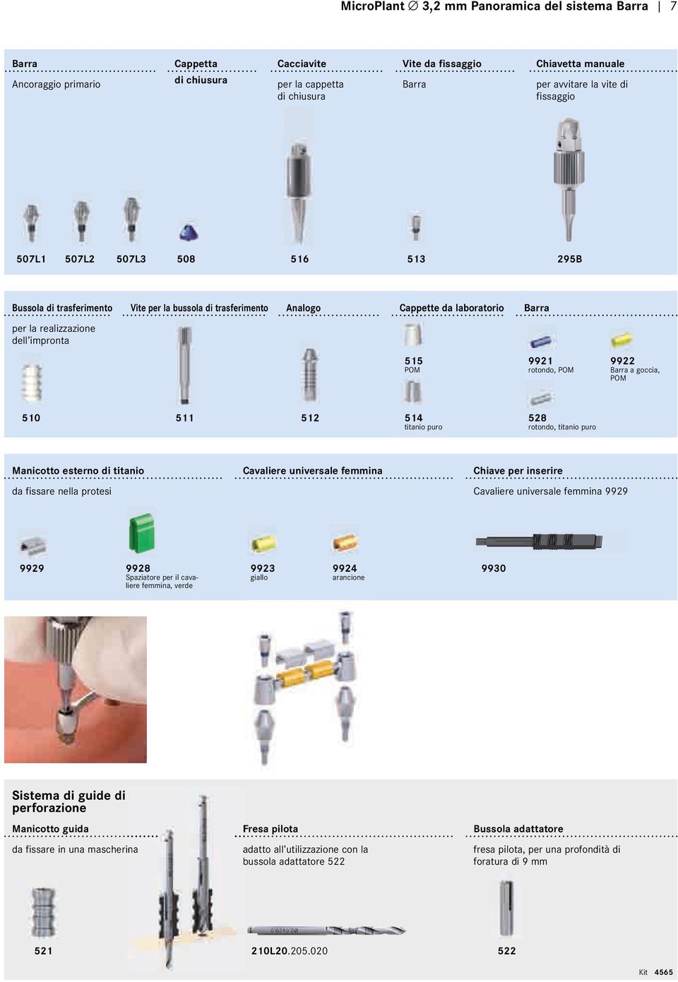 9922 Barra a goccia, POM 510 511 512 514 titanio puro 528 rotondo, titanio puro Manicotto esterno di titanio Cavaliere universale femmina Chiave per inserire da fissare nella protesi Cavaliere