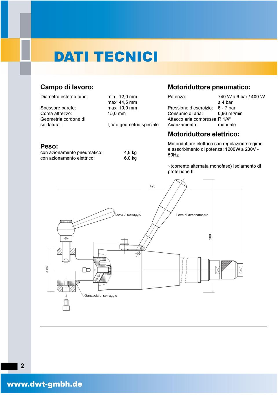 10,0 mm 15,0 mm I, V o geometria speciale 4,8 kg 6,0 kg Motoriduttore pneumatico: Potenza: 740 W a 6 bar / 400 W a 4 bar Pressione d esercizio: 6-7 bar Consumo di aria: 0,96