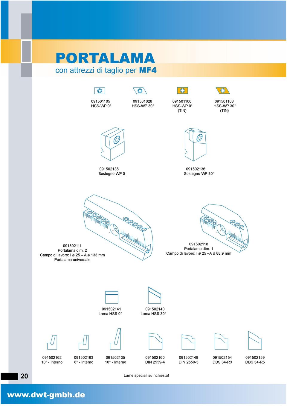 1 Campo di lavoro: I ø 25 A ø 88,9 mm 091502141 Lama HSS 0 091502140 Lama HSS 30 091502162 10 - Interno 091502163 8 - Interno