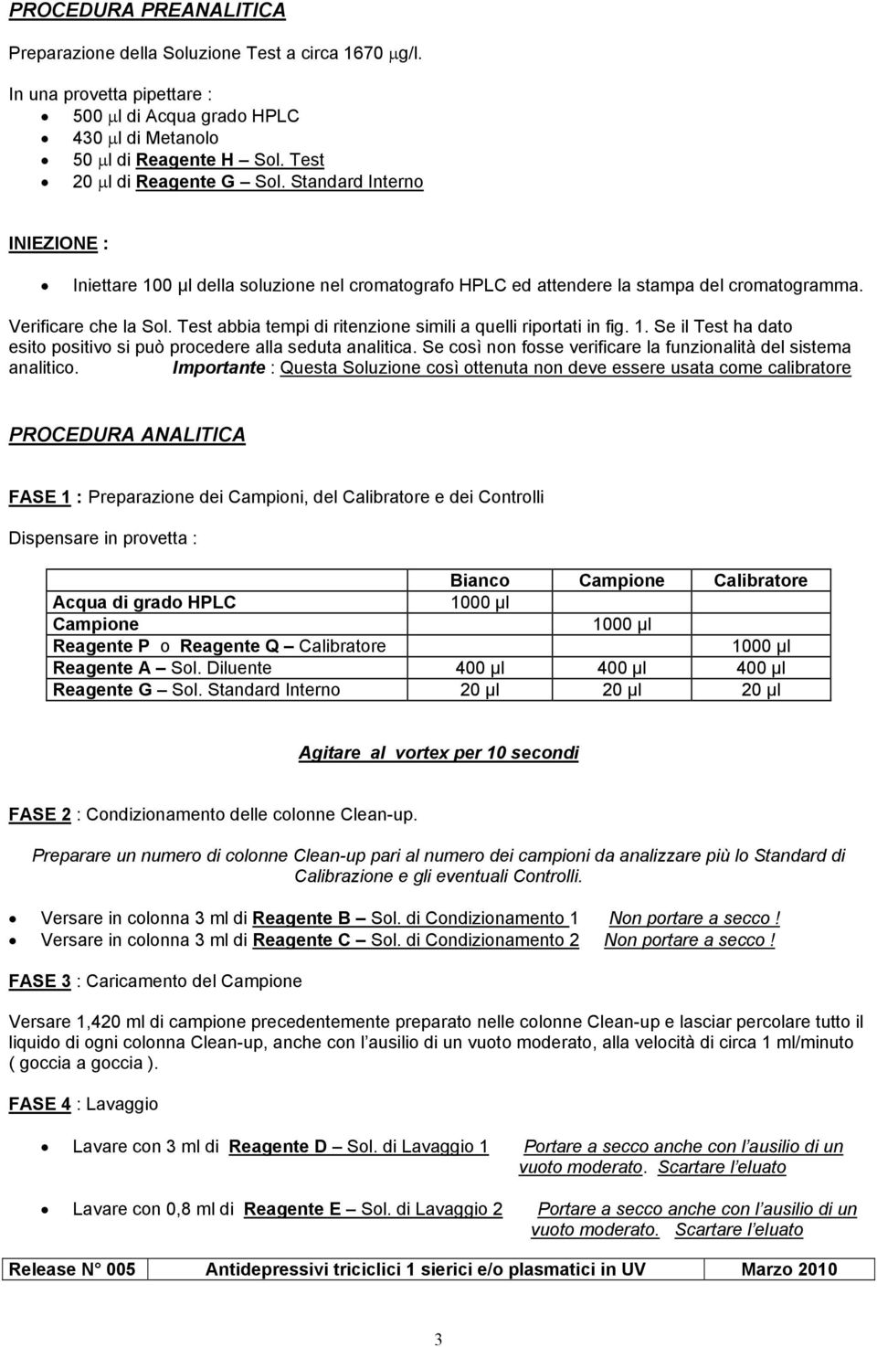 Test abbia tempi di ritenzione simili a quelli riportati in fig.. Se il Test ha dato esito positivo si può procedere alla seduta analitica.