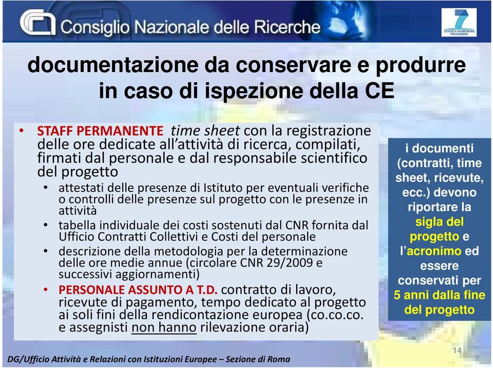 sostenuti dal CNR fornita dal Ufficio Contratti Collettivi e Costi del personale descrizione della metodologia per la determinazione delle ore medie annue (circolare CNR 29/2009 e successivi